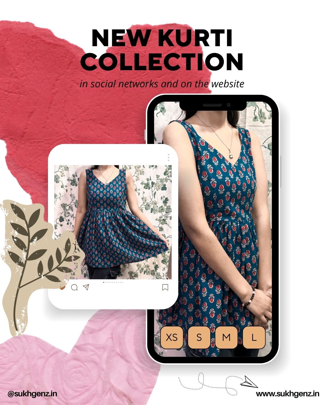 Teal Blue Floral Printed Sleeveless Kurti for Women | Cotton Ethnic Casual Wear