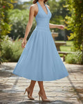Blue Halter Neck Fit & Flare Maxi Dress for Women