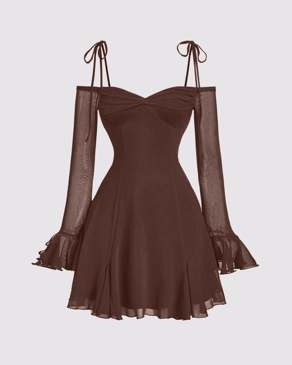 Chocolate Brown Off-Shoulder Flared Mini Dress for Women