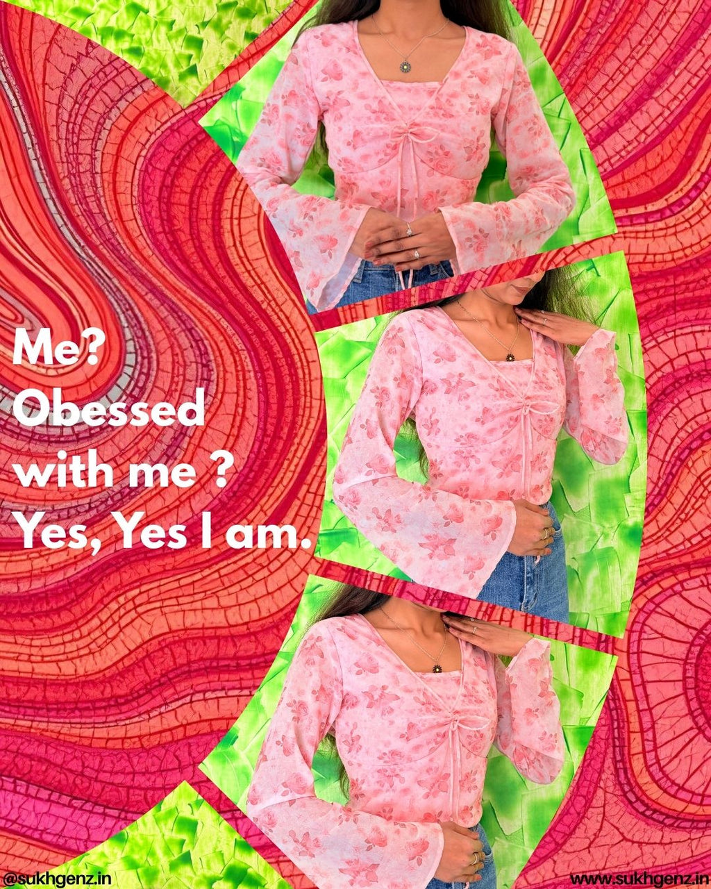 Pink Floral Sheer Tie-Up Top for Women | Long Sleeve Western Wear Top