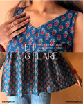 Teal Blue Floral Printed Sleeveless Kurti for Women | Cotton Ethnic Casual Wear