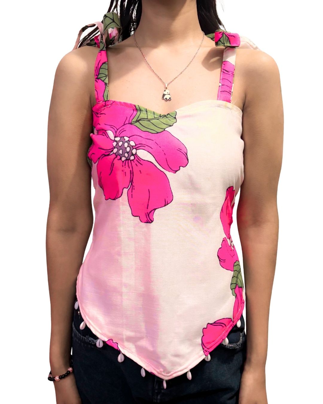 Pink Floral Printed Tie-Up Strap Top for Women | Summer Casual & Party Wear