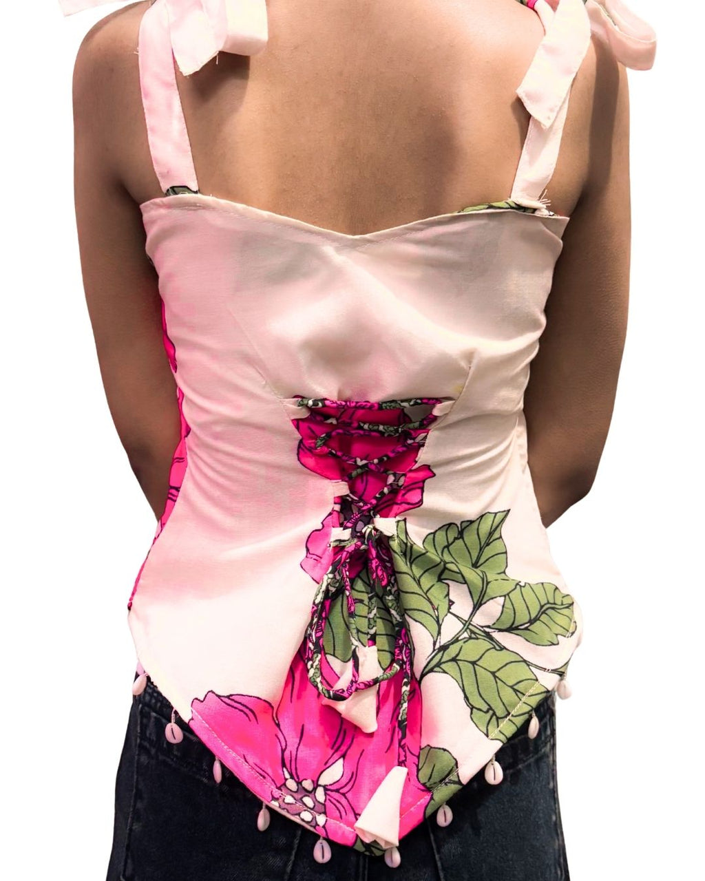 Pink Floral Printed Tie-Up Strap Top for Women | Summer Casual & Party Wear