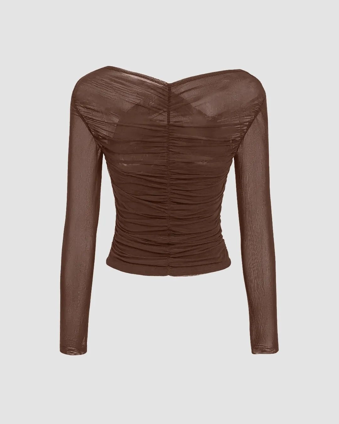 Brown Off-Shoulder Ruched Mesh Top | Trendy Western Top for Women