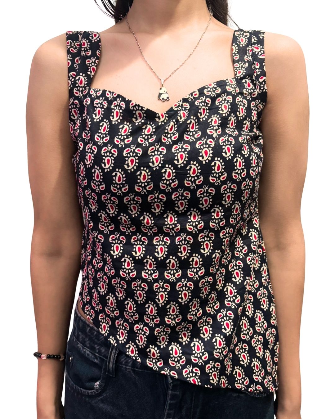Black Paisley Printed Sleeveless Top for Women | Stylish Casual Summer Wear