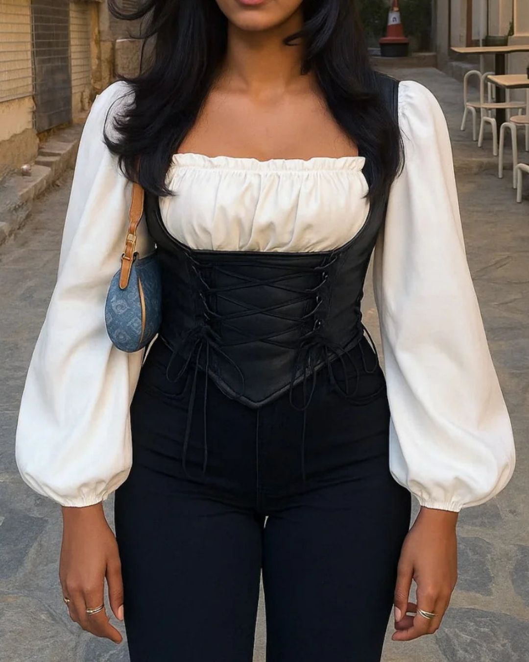 Black Corset Puff Sleeve Top | Trendy Western Top for Women