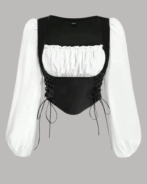 Black Corset Puff Sleeve Top | Trendy Western Top for Women