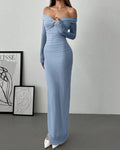 Blue Off-Shoulder Bodycon Maxi Dress | Elegant Long Party Wear Dress for Women