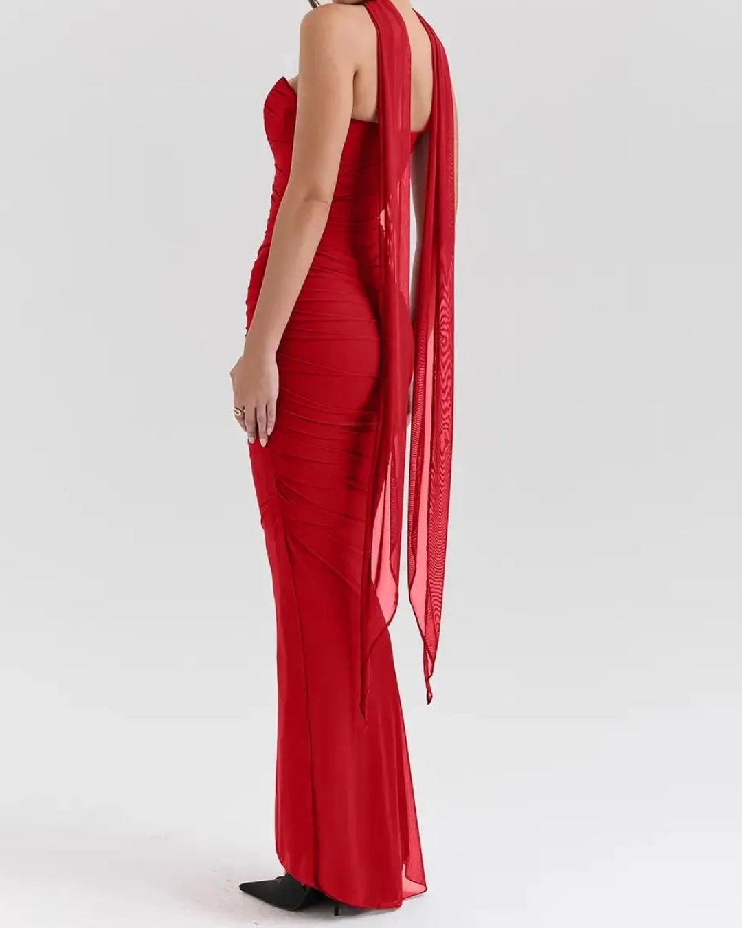 Red Halter Neck Bodycon Maxi Dress | Glam Party Wear for Women