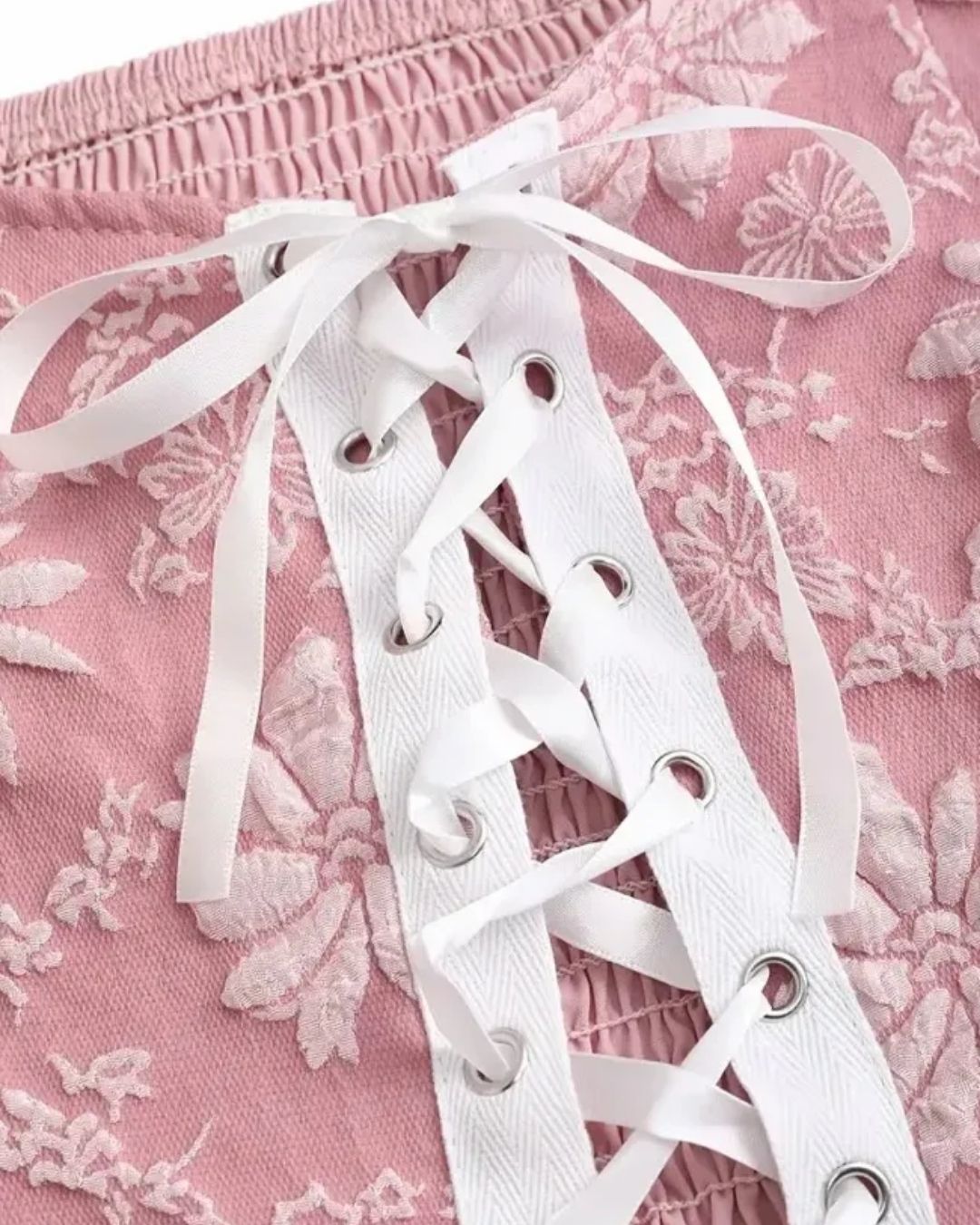 Pink Floral Corset Top | Lace-Up Bell Sleeve Western Top