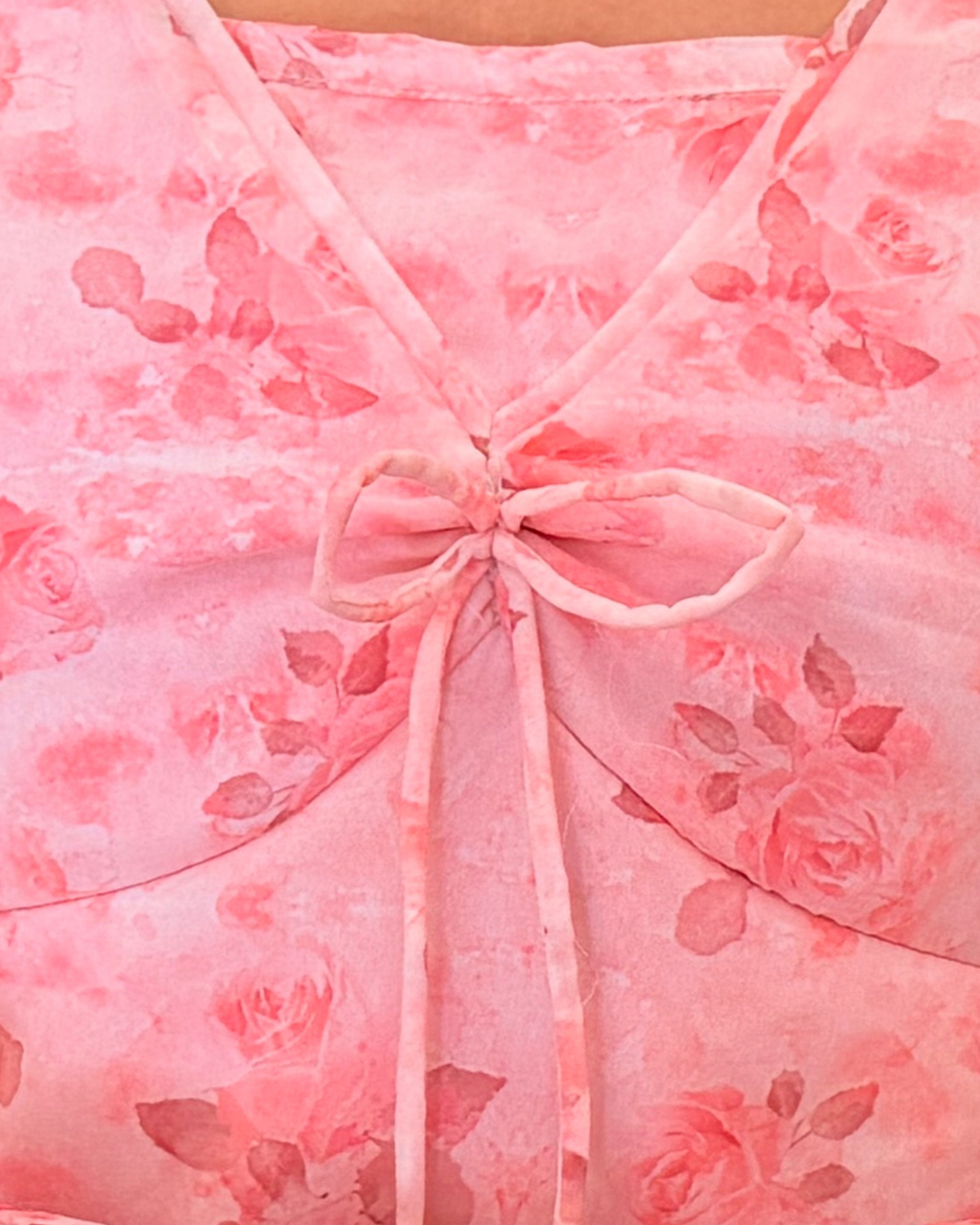 Pink Floral Sheer Tie-Up Top for Women | Long Sleeve Western Wear Top