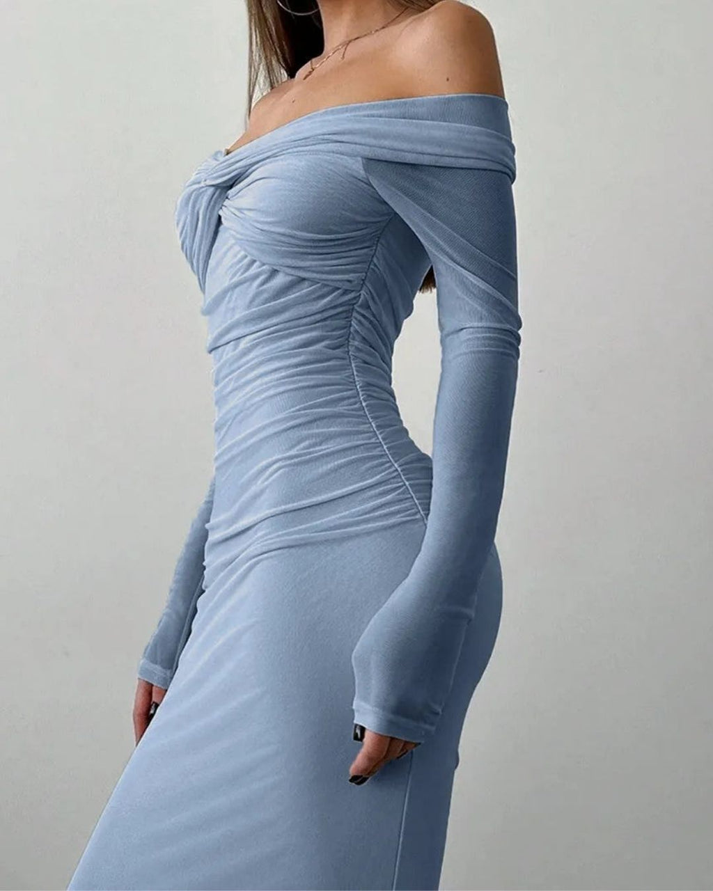 Blue Off-Shoulder Bodycon Maxi Dress | Elegant Long Party Wear Dress for Women