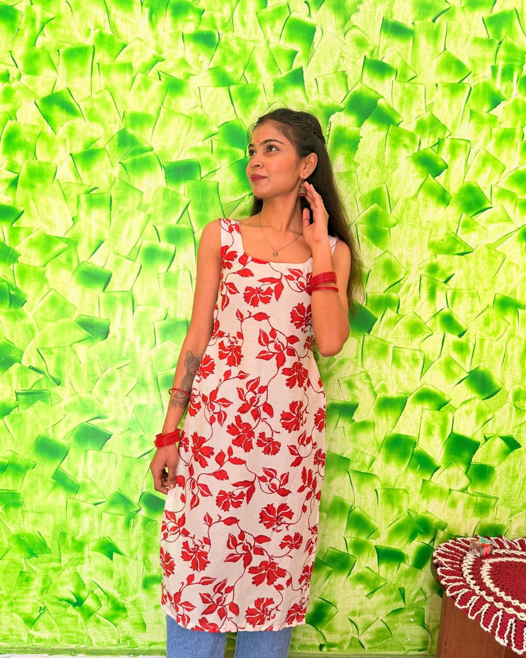 White & Red Floral Printed Sleeveless Maxi Dress for Women | Summer Casual Wear