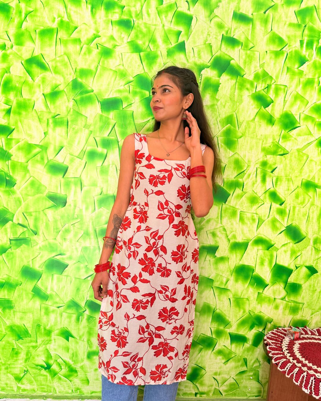 White & Red Floral Printed Sleeveless Maxi Dress for Women | Summer Casual Wear