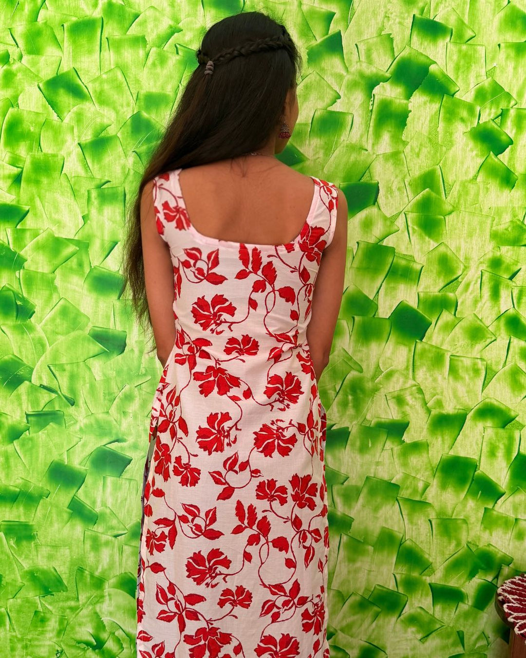 White & Red Floral Printed Sleeveless Maxi Dress for Women | Summer Casual Wear