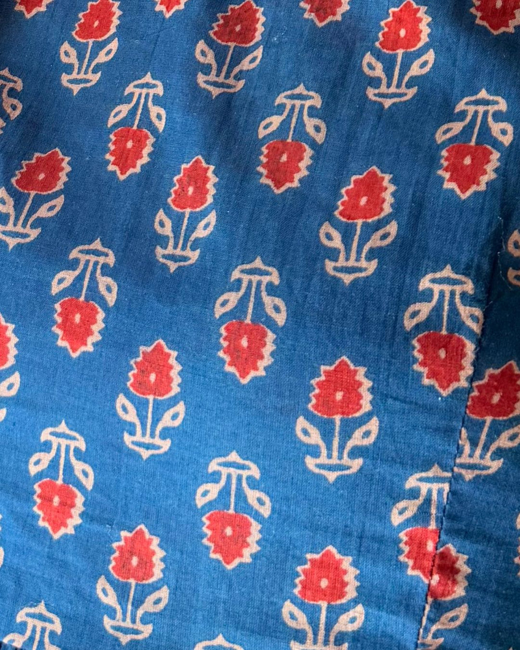 Teal Blue Floral Printed Sleeveless Kurti for Women | Cotton Ethnic Casual Wear