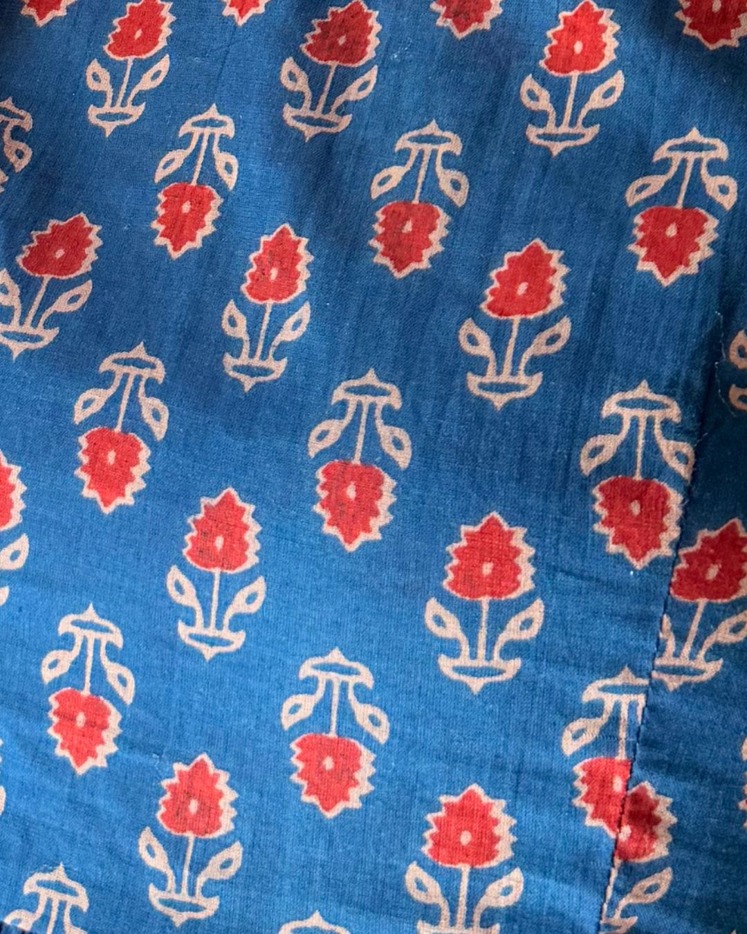 Teal Blue Floral Printed Sleeveless Kurti for Women | Cotton Ethnic Casual Wear